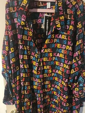 Karl Lagerfeld Black Multicolor Allover Logo Blouse